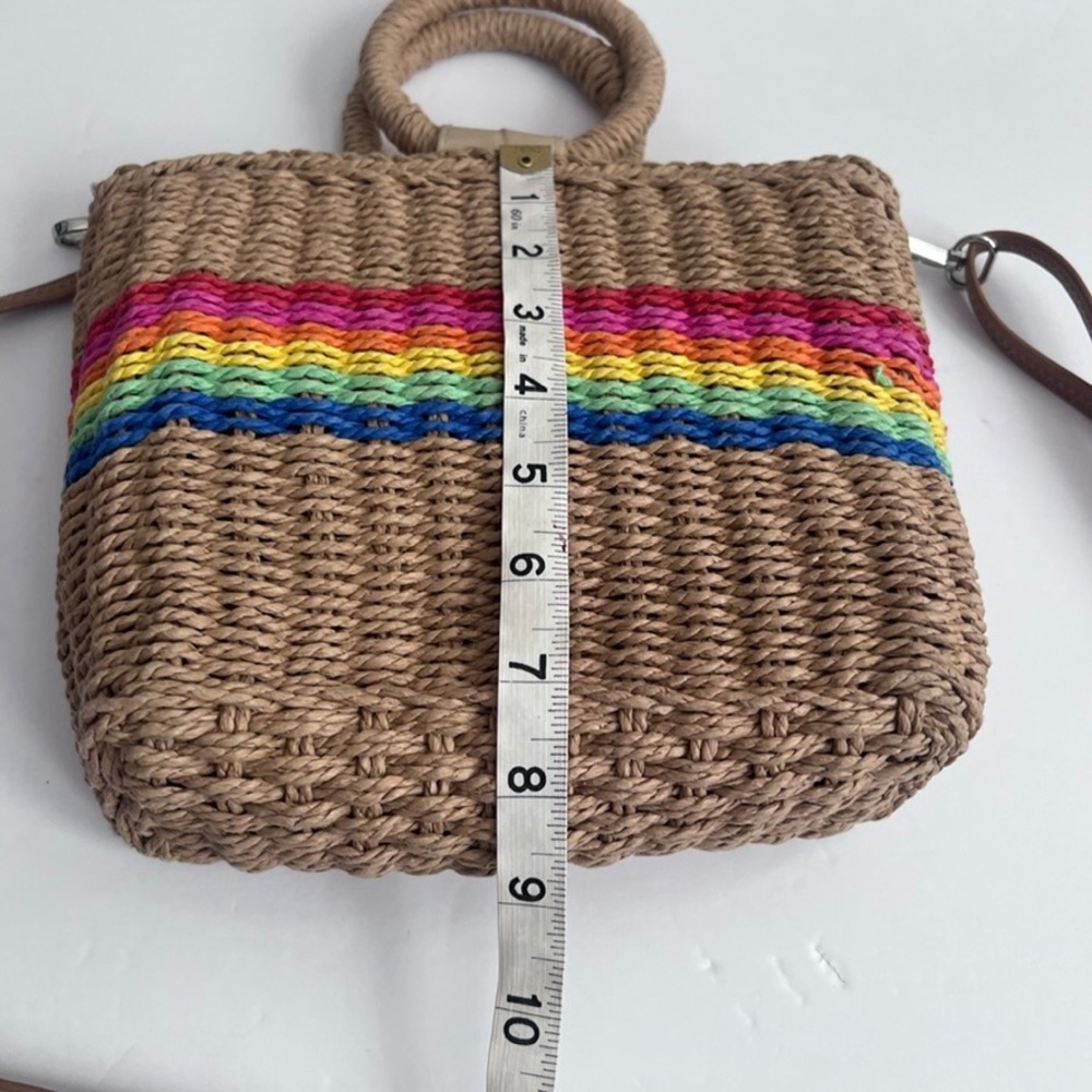 Straw Woven‎ Tote Bag Rainbow Stripe Top Handle Crossbody Purse - Picture 4 of 14